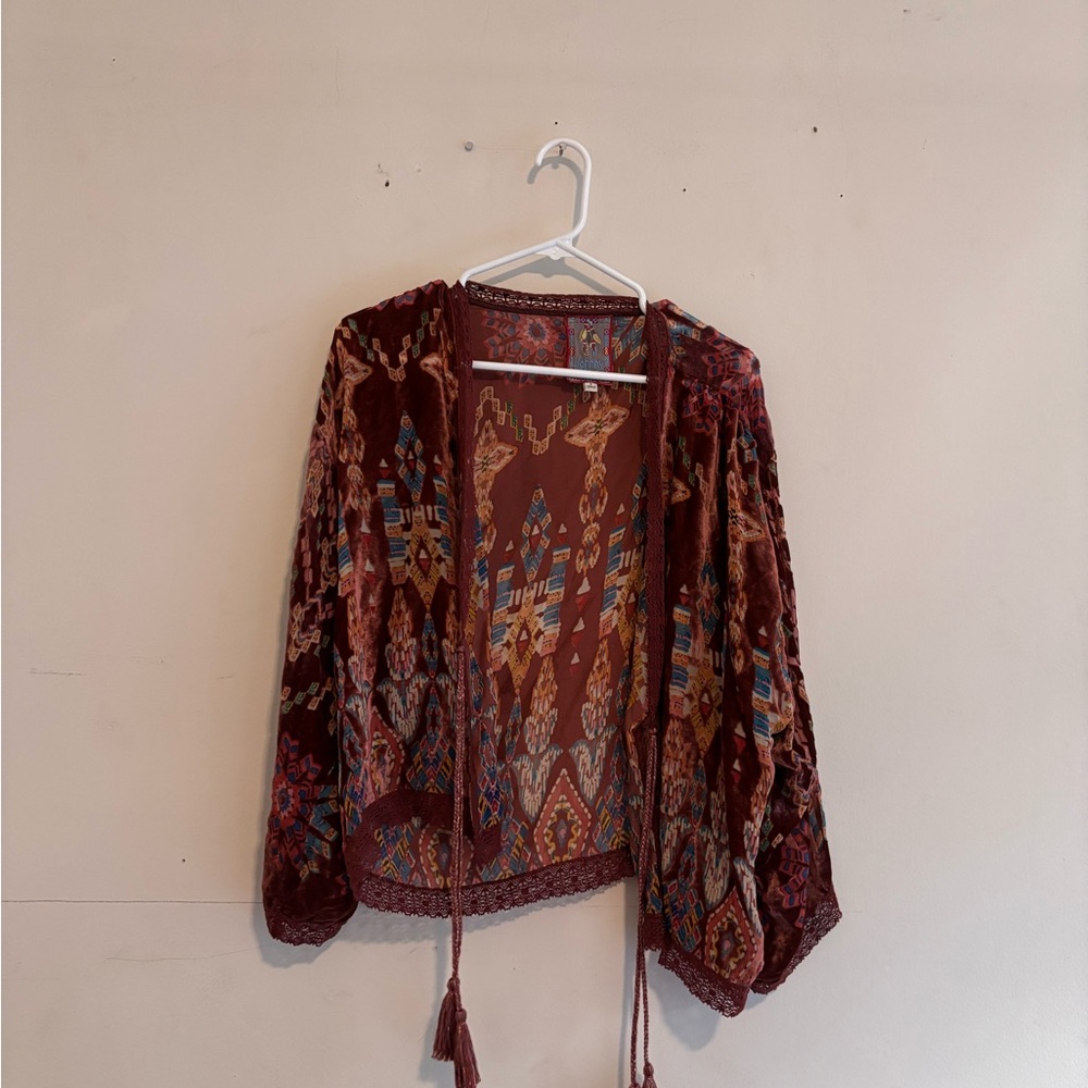 Johnny Was Burgundy Multicolor Cardigan